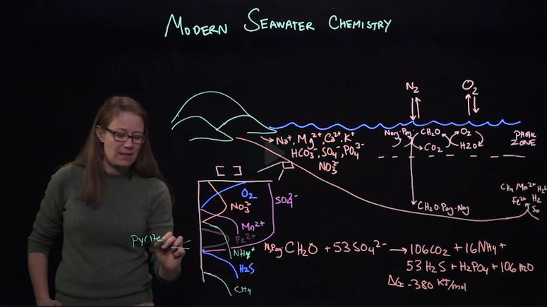 Kristin uses MIT's 'lightboard' to teach students about seawater chemistry